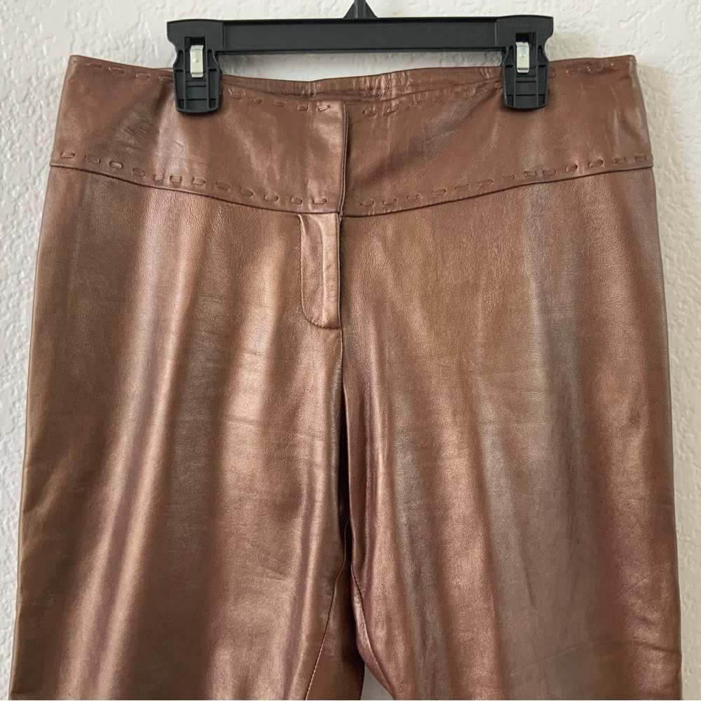 Cache Soft Bronze Leather Flare Pants, Sz 6 - Picture 3 of 6